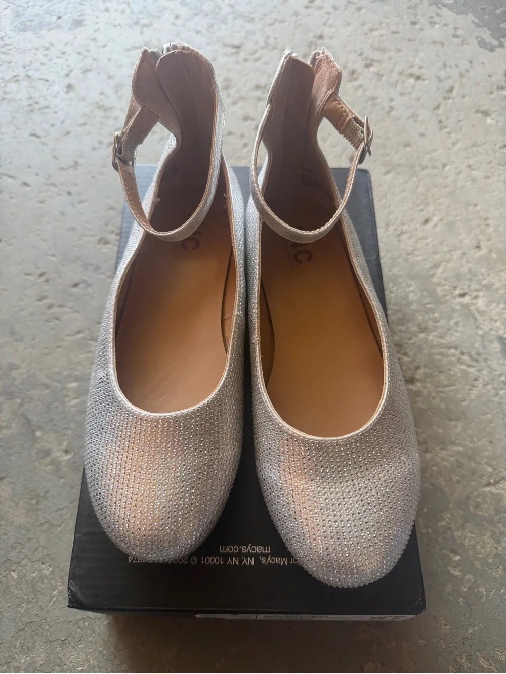 “New” INC Sparkling Silver Ankle-Strap Ballet Flats size3